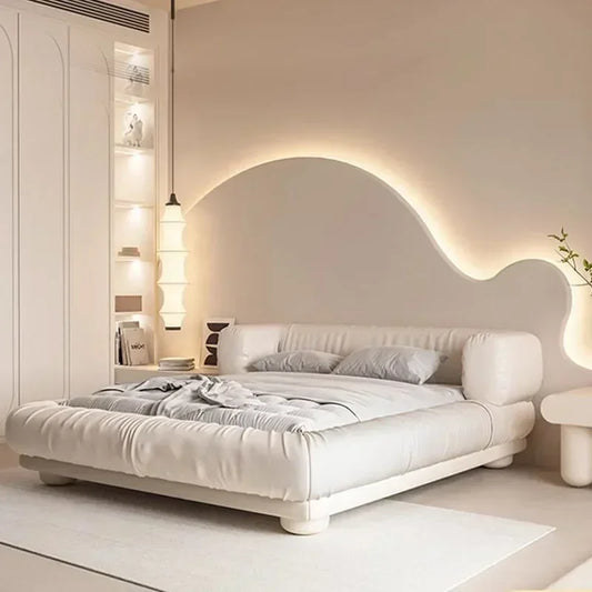 A-FAFA Leather Glamorous Double Bed Designer White Villa Sleeping King Size Bed