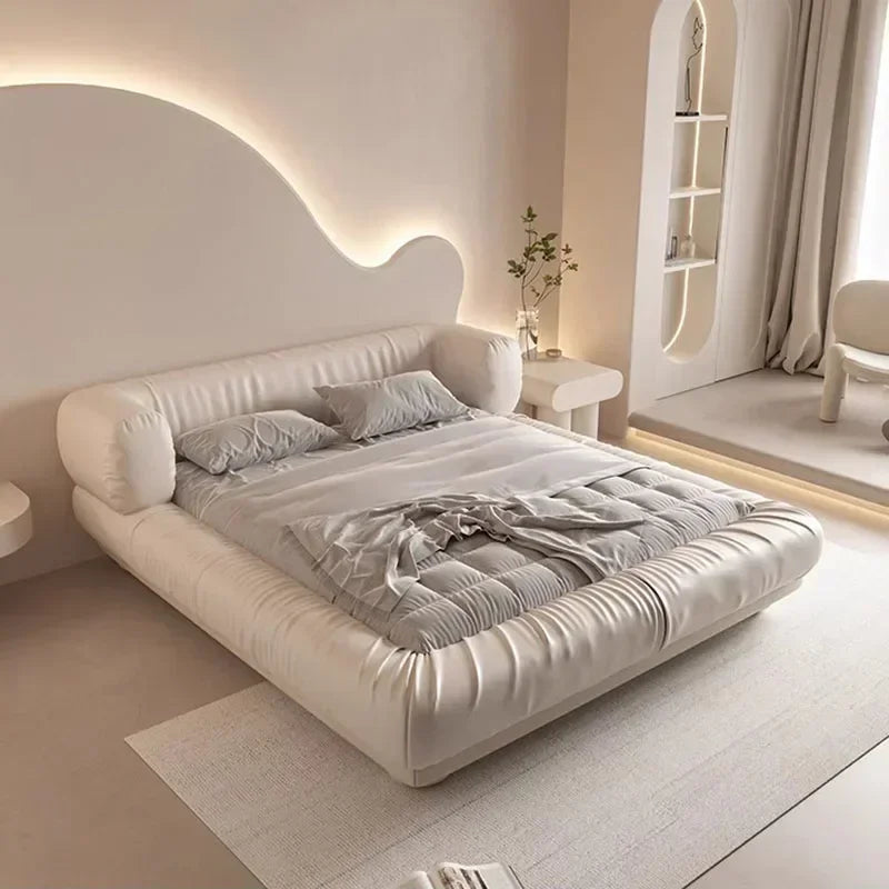 A-FAFA Leather Glamorous Double Bed Designer White Villa Sleeping King Size Bed