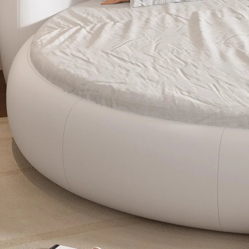 Round Leather Double Bed Luxury Aesthetics Bedroom Modern Simple Light Luxury Bed