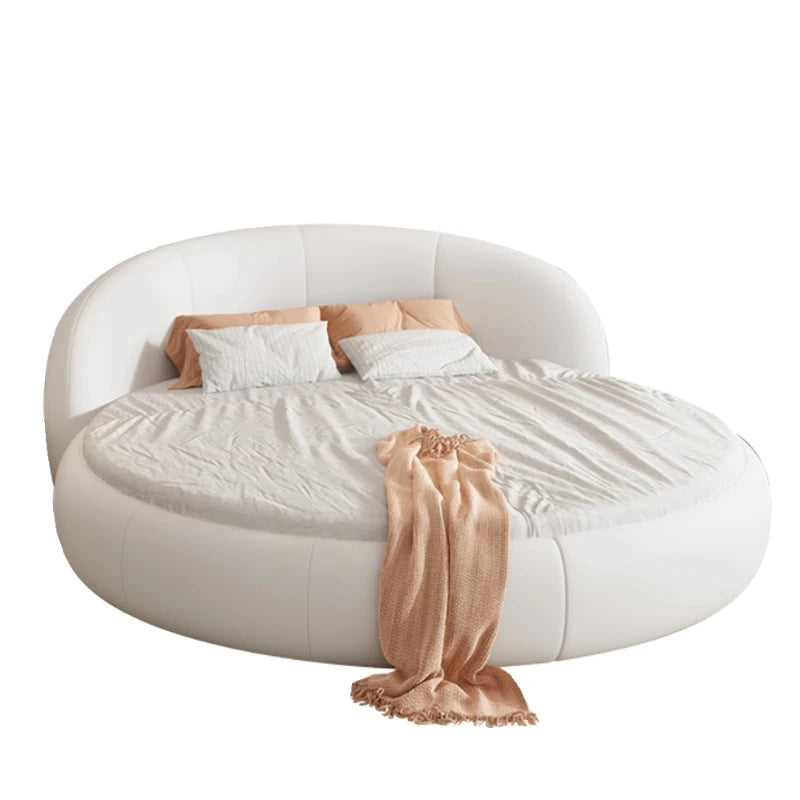 Round Leather Double Bed Luxury Aesthetics Bedroom Modern Simple Light Luxury Bed