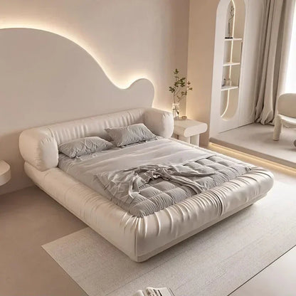 A-FAFA Leather Glamorous Double Bed Designer White Villa Sleeping King Size Bed