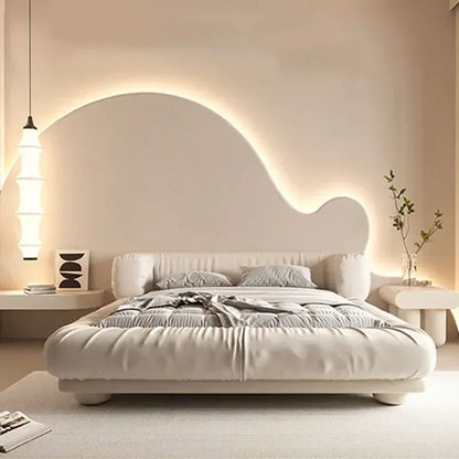 A-FAFA Leather Glamorous Double Bed Designer White Villa Sleeping King Size Bed