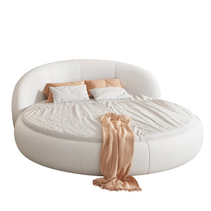 Round Leather Double Bed Luxury Aesthetics Bedroom Modern Simple Light Luxury Bed